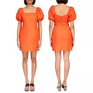 Sanctuary Resort Mini Poplin Dress Short Puff-Sleeve Square Neck Red Hots Size 4
